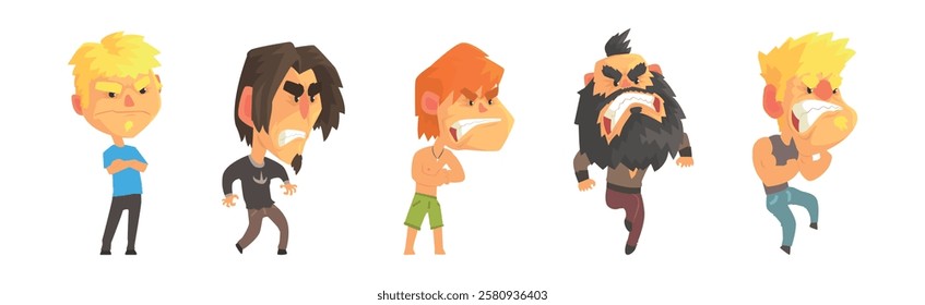 Angry and Exasperated Man Character Shouting and Yelling Vector Set