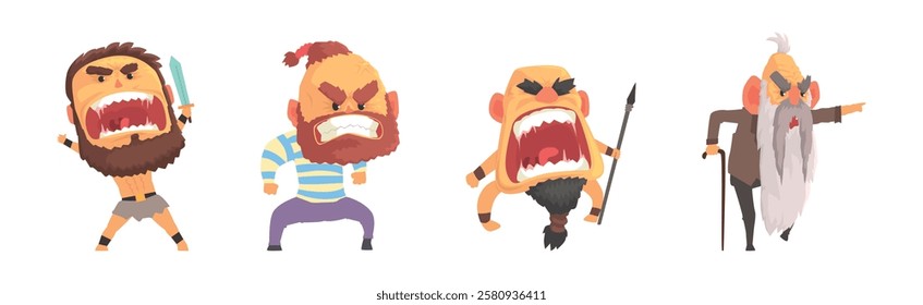 Angry and Exasperated Man Character Shouting and Yelling Vector Set