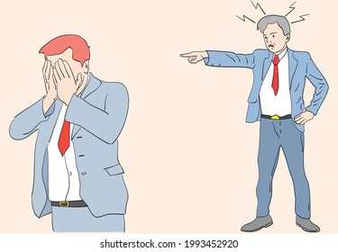 Angry executive pointing out his employee. Hand drawn style vector design illustrations.