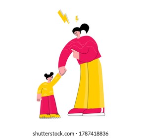 Angry exhausted mother with naughty kids. Brawl in the Family.The negative aspects of family relationships.