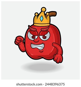 Expresión de enojo con Apple Fruit Crown Mascot Cartoon. Ilustraciones vectoriales