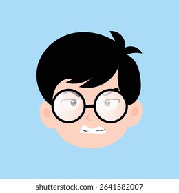 Angry expression boy wearing white glass design
