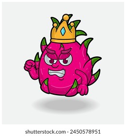 Angry expression with Dragon Fruit Crown Mascot Character Cartoon. Vector Illustrations