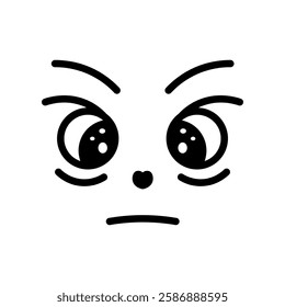 Angry expression. Face with angry emotions. Stare, Frowning eyebrows. Sketch. Vector illustration. Outline on isolated white background. Doodle style. Evil grimace. 