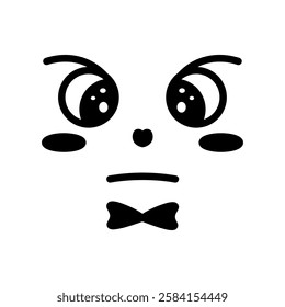 Angry expression. Face with frowning emotions. Stare, bow tie. Sketch. Vector illustration. Outline on isolated white background. Doodle style. Menacing grimace. Idea for web design.