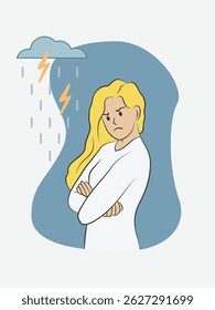 Angry Expression illustration of a Yellow-haired woman EPS Vector