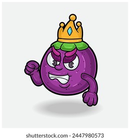 Angry expression with Mangosteen Fruit Crown Mascot Character Cartoon. Vector Illustrations