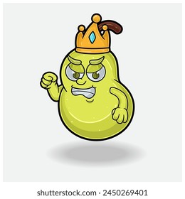 Angry expression with Pear Fruit Crown Mascot Character Cartoon. Vector Illustrations