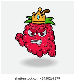Angry expression with Raspberry Fruit Crown Mascot Character Cartoon. Vector Illustrations