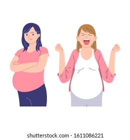 angry expression of a young mother who is pregnant due to stress and fatigue, facial expressions and body gestures of pregnant women who are angry and upset