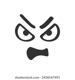 Angry face of annoyed crazy character in monochrome doodle style vector illustration