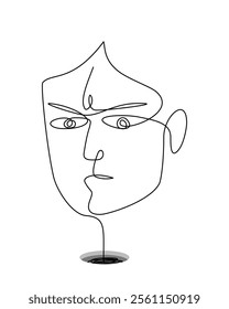 An angry face with the black hole of emotion in  repression concepts, continuous line art editable stroke.