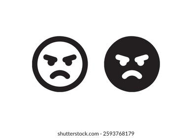 Angry face black and white icon Vector