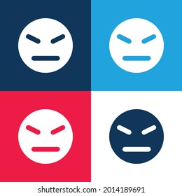 Angry Face blue and red cuatro colores minimo conjunto de iconos