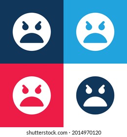 Angry Face blue and red four color minimal icon set