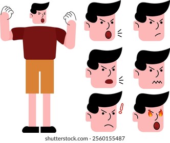 angry face clipart flat illustration set