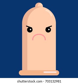Angry face condom emoji vector illustration. Flat style design. Colorful graphics
