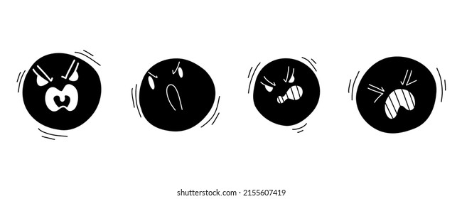 Angry face. Doodle hand drawn swear bad emoji. Angry screaming face emotions. Vector illustration isolated on white.