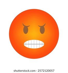 Angry face emoji. Grinning expression icon. Bold orange color. Vector illustration.