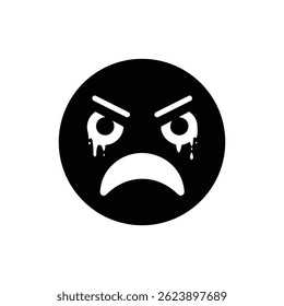 Angry Face Emoji Icon with Smeared Paint Eyes in Black