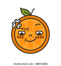 Angry face emoji. Angry orange fruit emoji. Vector flat design emoticon icon isolated on white background.