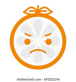 Angry face emoji. Angry orange fruit emoji. Vector flat design emoticon icon isolated on white background.