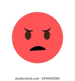 Angry face emoji. Red round emoticon. Expressive angry eyes.