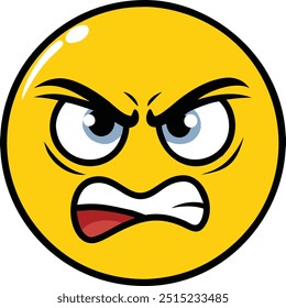 Angry Face Emoji Vector Icon Illustration on white Background.