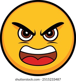 Angry Face Emoji Vector Icon Illustration on white Background.