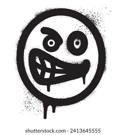Angry face emoticon graffiti with black spray paint