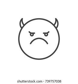 Angry face emoticon with horns line icon, outline vector sign, linear style pictogram isolated on white. Emoji smiley symbol, logo illustration. Editable stroke