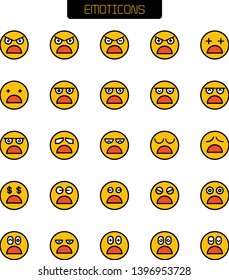 angry face emoticon icons set