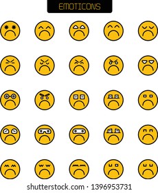 angry face emoticon icons set