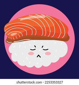 Angry face emoticon sticker of sushi japanese food 