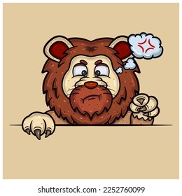 Angry Face Expression With Lion Cartoon. Vector and Illustration.