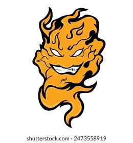 Wütendes Gesicht in einem Feuer Geist. Feuerteufel Logo, Feuerteufel Tattoos und Aufkleber Tornado. Esports-Logo.