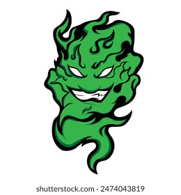 Angry face in a fire ghost. fire devil logo, fire devil tattoos and stickers tornado. Esports Logo.
