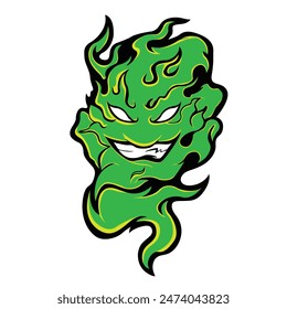 Angry face in a fire ghost. fire devil logo, fire devil tattoos and stickers tornado. Esports Logo.