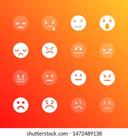 Angry Face flat emoji icon set. Sad emoji. Angry cute emoticon , frown face , pensive emoji isolated vector illustration, smiley nav icons , grumpy and depressed face expression.