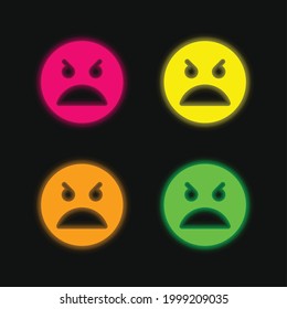 Angry Face four color glowing neon vector icon