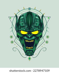 Angry face goblin esport mascot emblem logo. Scary goblin face vector illustration.