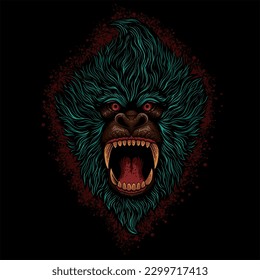 angry face of gorilla with glowing red eyes