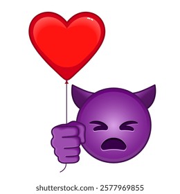 Angry face with horns with red heart baloon Large size of purple emoji smile