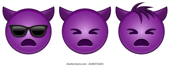 Angry face with horns Set of three emoji