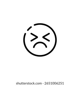 Angry face icon with crossed eyes showing strong emotion. simple black line drawing for expressions.