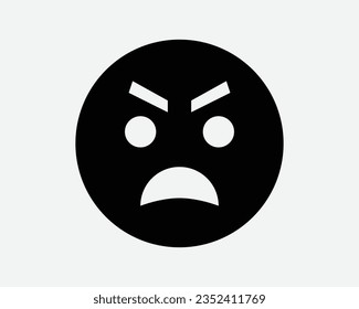 Angry Face Icon Emoji Emoticon Emotion Facial Expression Annoyed Pissed Furious Anger Mad Black White Outline Shape Vector Clipart Artwork Sign Symbol