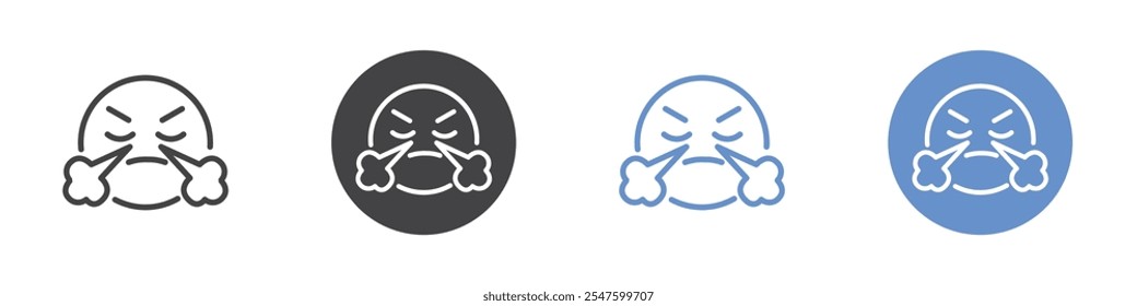 Angry face icon Flat set in black and white color