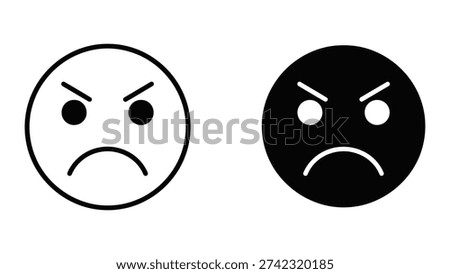 Angry Face Icon Set: Furious Emotion Symbols in Outline and Solid Styles, Showing Rage and Aggression