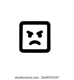 An angry face icon in a square frame