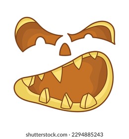 Cara enojada por jack Lantern. Grimace. Divertida expresión facial. Caricatura de Halloween ficticia. Simple elemento plano para el diseño de vacaciones. Clipart aislado sobre un fondo blanco. Para pegatinas.